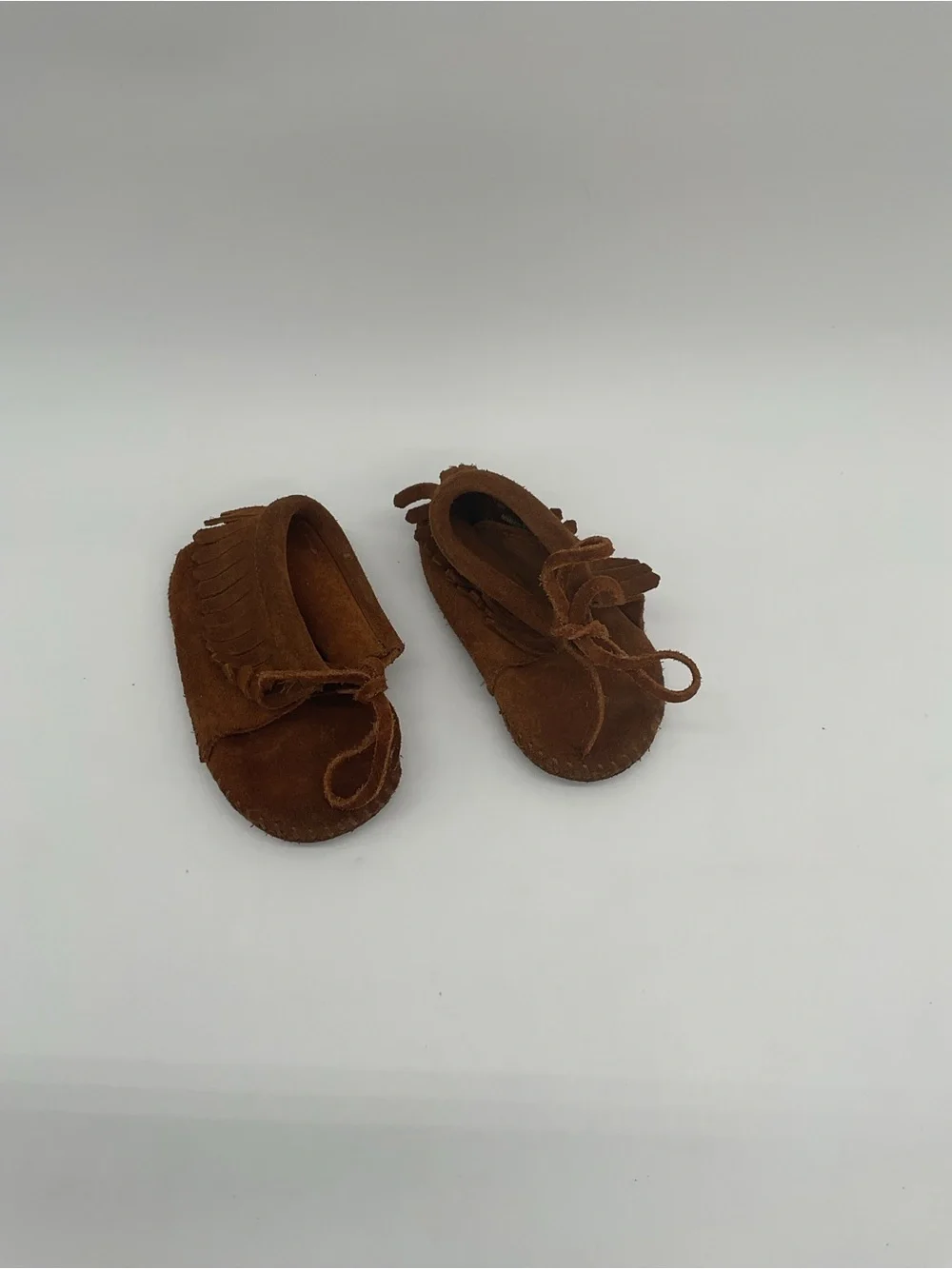 Minnetonka Brown Suede Fringe Baby Moccasins Size 3